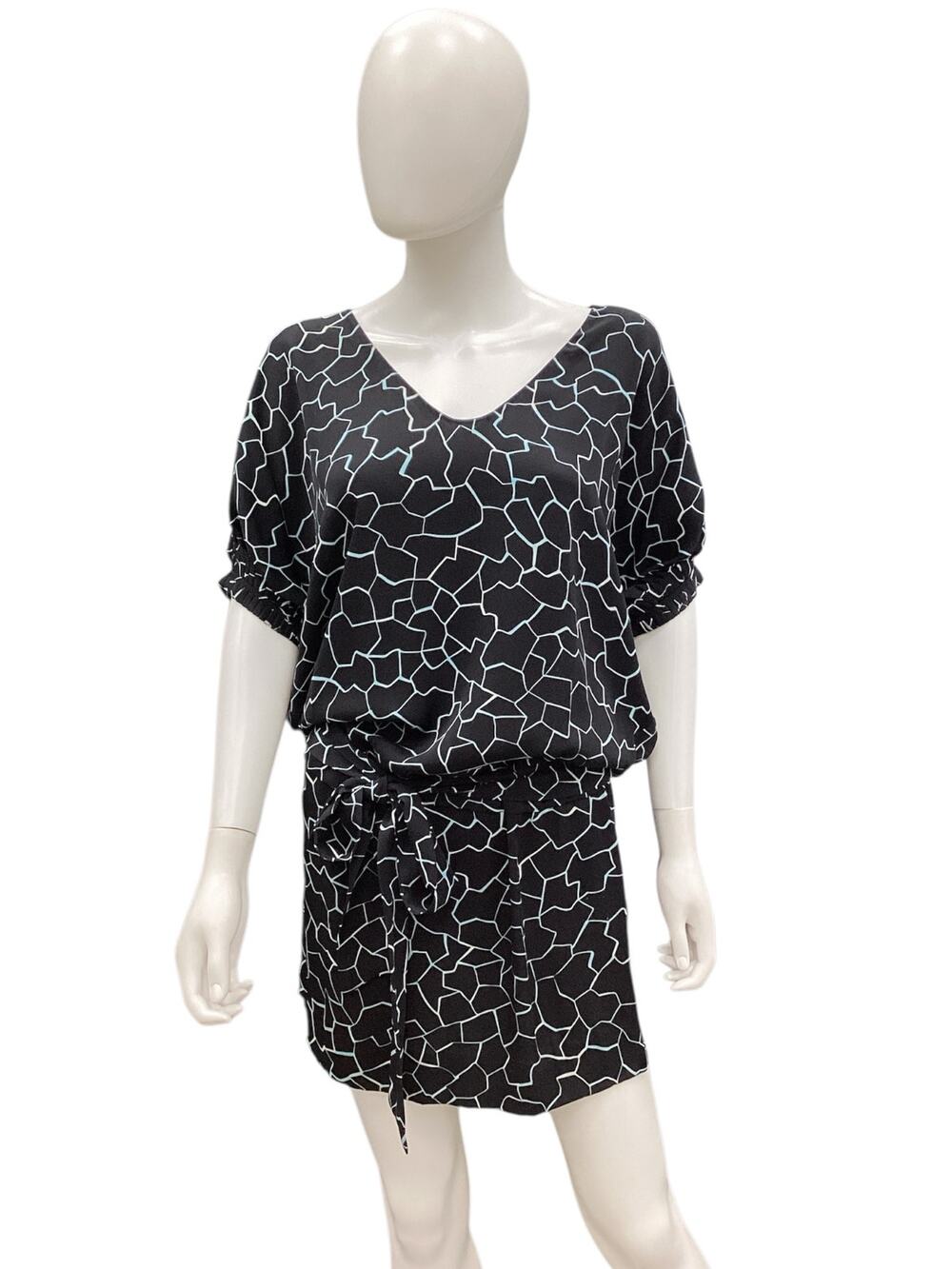 Diane Von Furstenberg Silk Dolman Arm Black & Blue Dress